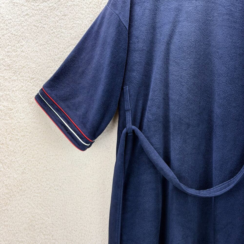 Christian Dior Monsieur Men Bathrobe Navy Blue One Size Red White Piping Belted - Picture 3 of 11